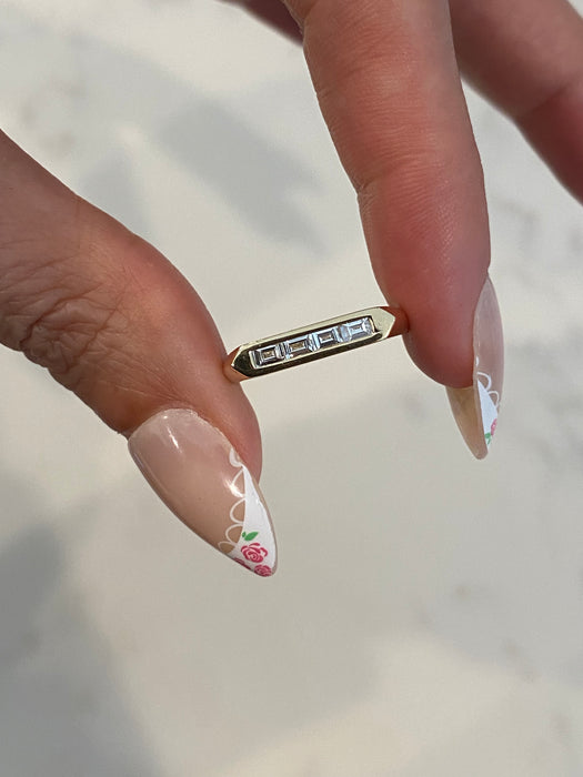 14K Gold Bezel-Set Baguette Natural Diamond Ring Size 4