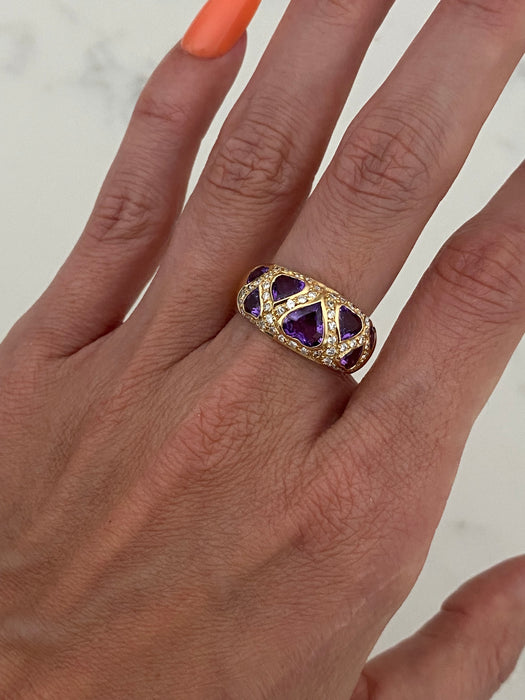 Vintage 18K Gold Amethyst Heart Ring with Diamond Accents – Size 7