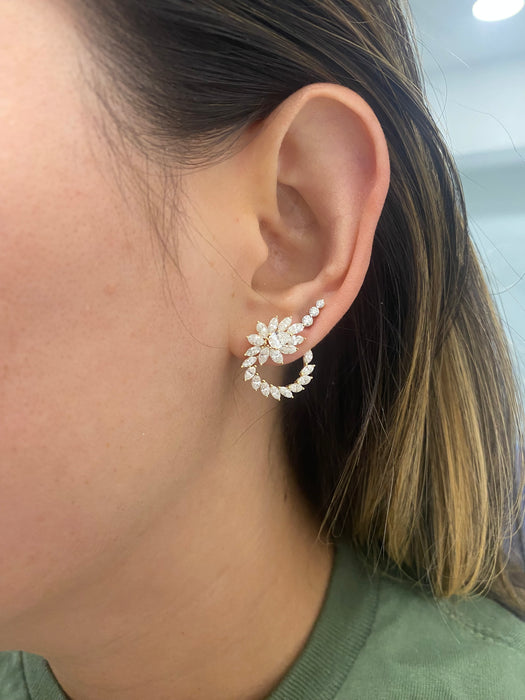 Vintage 18K Gold 3.3TCW Marquise Pear Circle Diamond Earrings