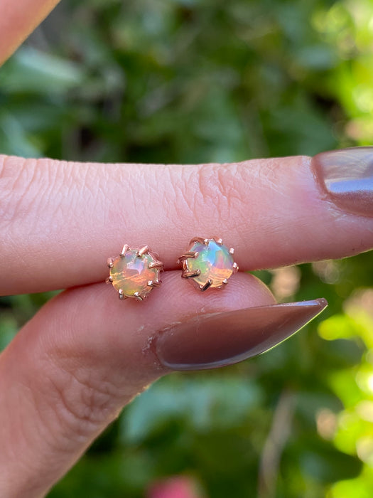 14K Rose Gold Opal Stud Earrings