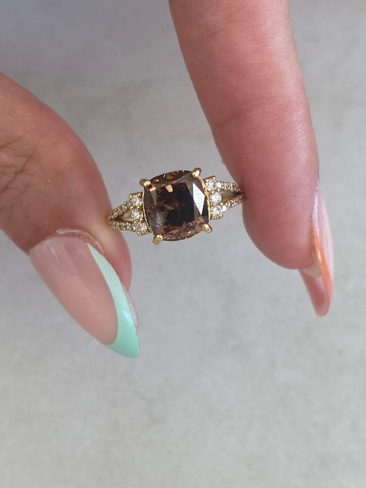 Vintage 18K Cushion-Cut Brown Diamond Ring