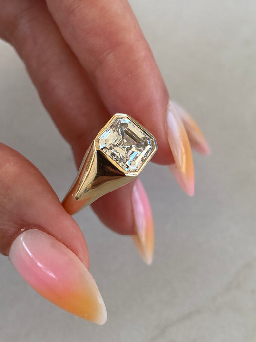 14K 3.1 Carat Bezel-Set Asscher-Cut Lab Diamond Ring