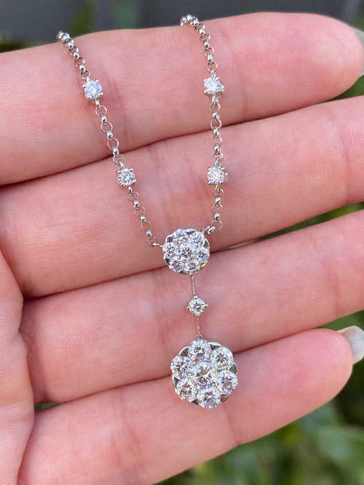 18k white gold 1.74 tcw diamond flower necklace 16”