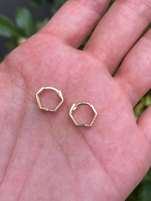 14k hexagon Huggie earrings