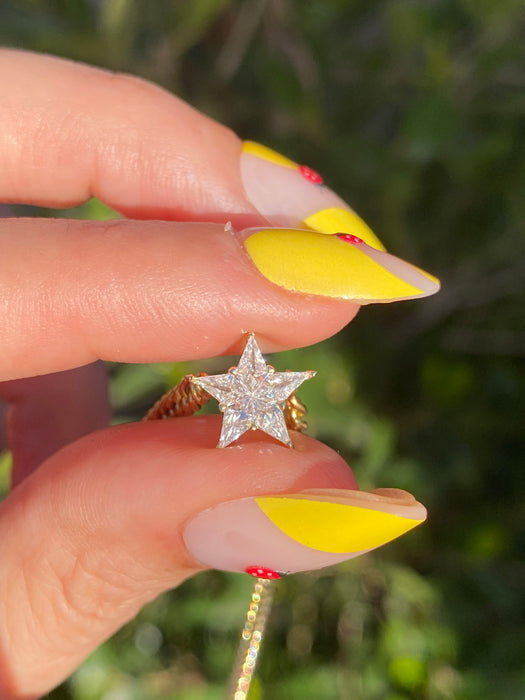 14K Gold Natural Diamond Star Curb Necklace
