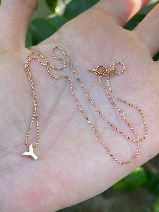 18k rose gold bead chain with 18k rose gold diamond initial Y letter pendant