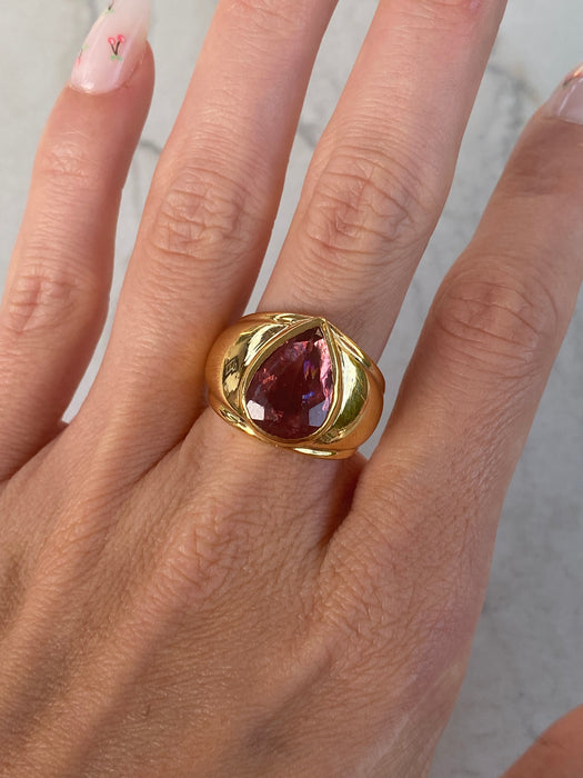 Vintage 14K Gold Pink Tourmaline Pear Ring