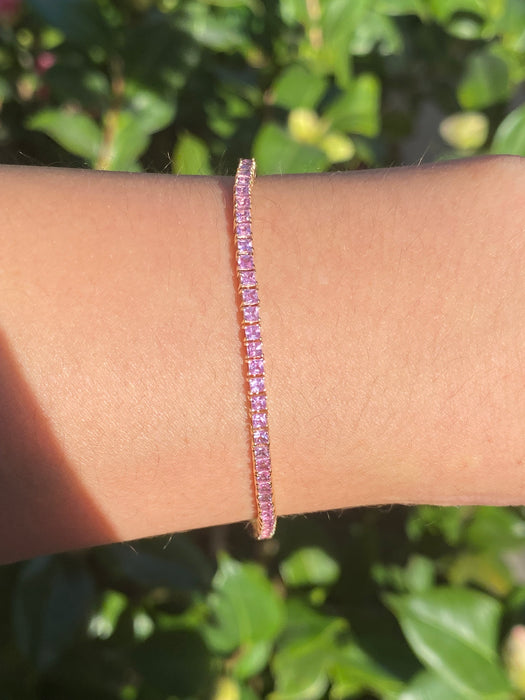 14k princess cut pink sapphire tennis bracelet