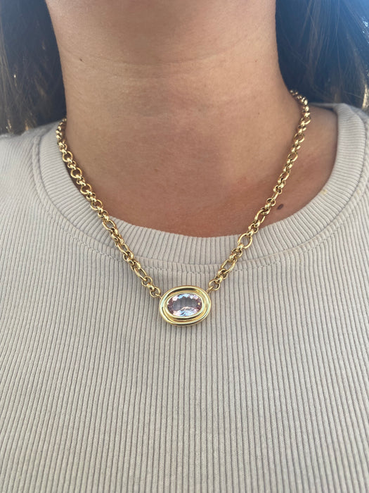 14K East-to-West 3.3 Carat Morganite Double-Bezel Trombone Necklace