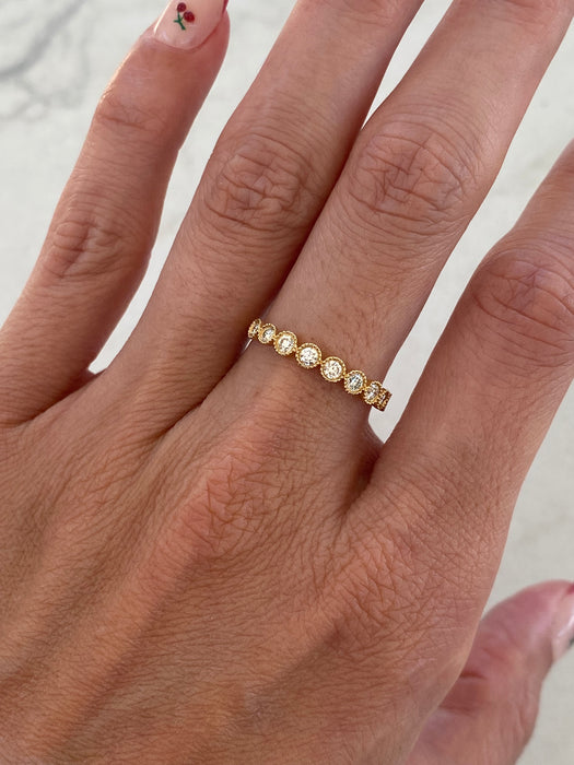 14K Gold Milgrain Bezel-Set Lab Diamond Ring