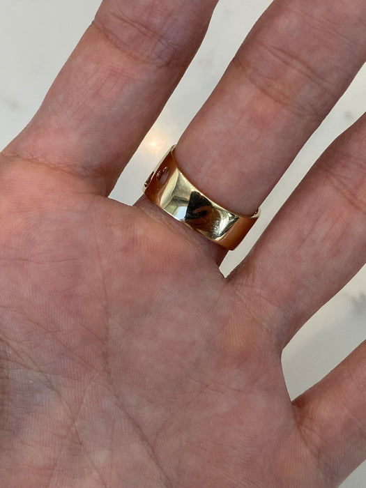 14K Gold Cigar Band Heart Cut Out Diamond Ring
