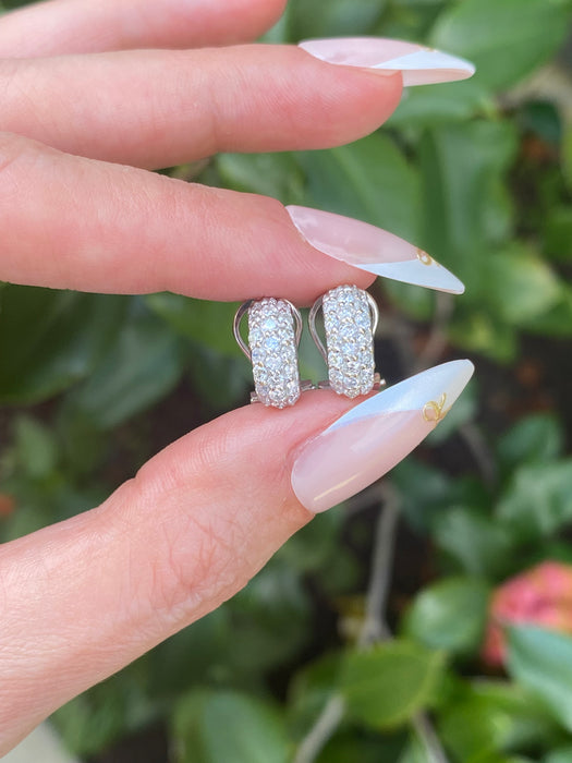 Vintage 14K & 18K White Gold Diamond Huggie Earrings – 1.00 TCW Natural Diamonds