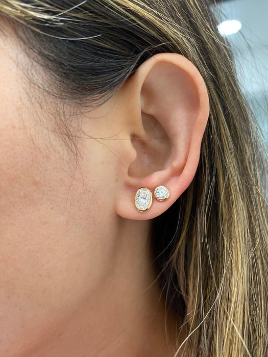 14K Gold 2.1 TCW Oval Cut Lab Diamond Bezel Stud Earrings