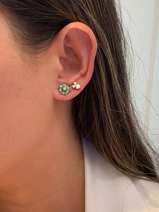 14k emerald diamond flower stud earrings