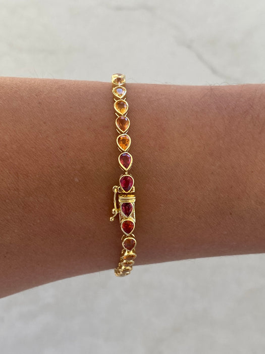 14K Gold Bezel Set Rainbow Pear Sapphire Bracelet