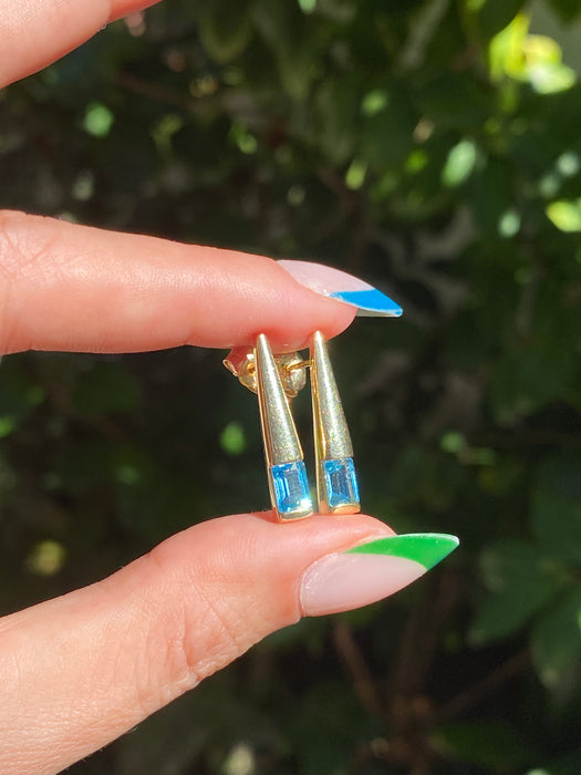 14k blue topaz pointed stud earrings