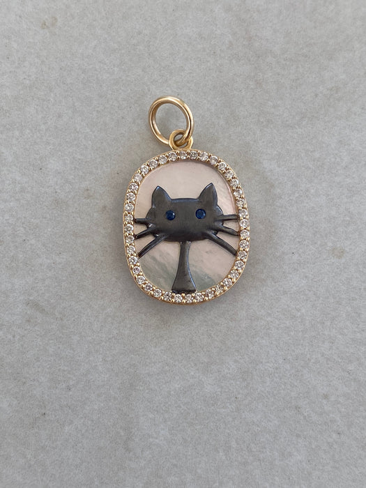 14K Gold Mother-of-Pearl Cat Charm