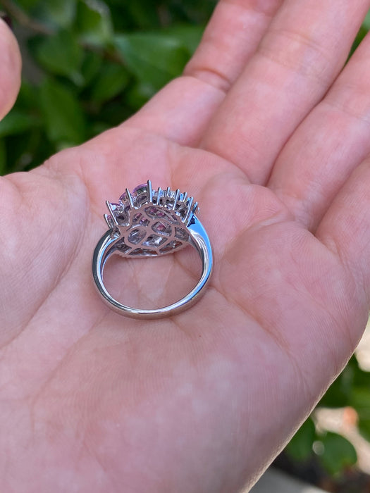 18k white gold invisible set pink sapphire heart diamond ring size 6