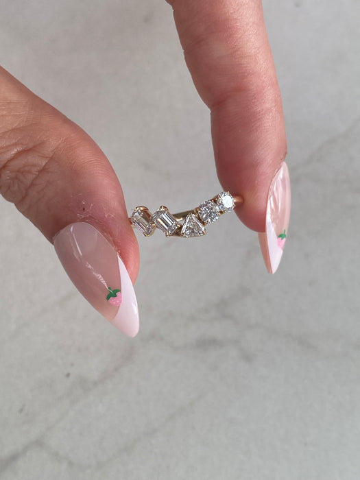 14K Multi-Shape Chevron Lab Diamond Ring