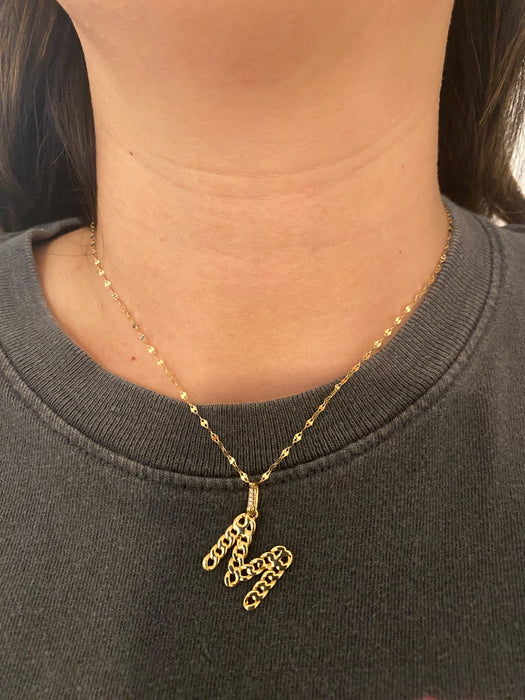 14k diamond curb initial letter pendant