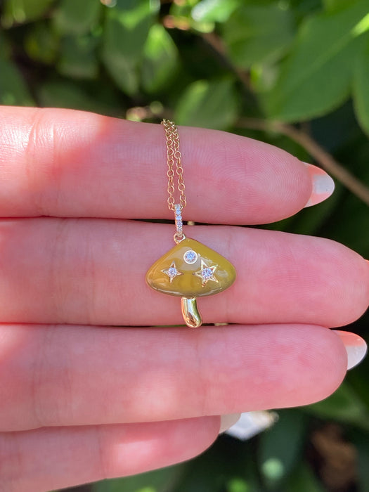 14k yellow enamel diamond star mushroom pendant charm