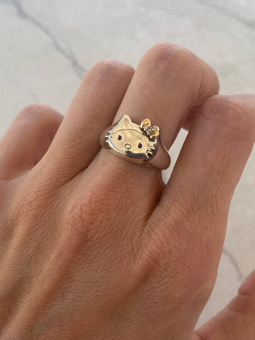 Vintage Sanrio Hello Kitty Sterling Silver & 18K Gold Diamond Ring