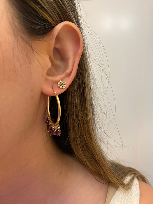 14k hoops with dangly amethyst