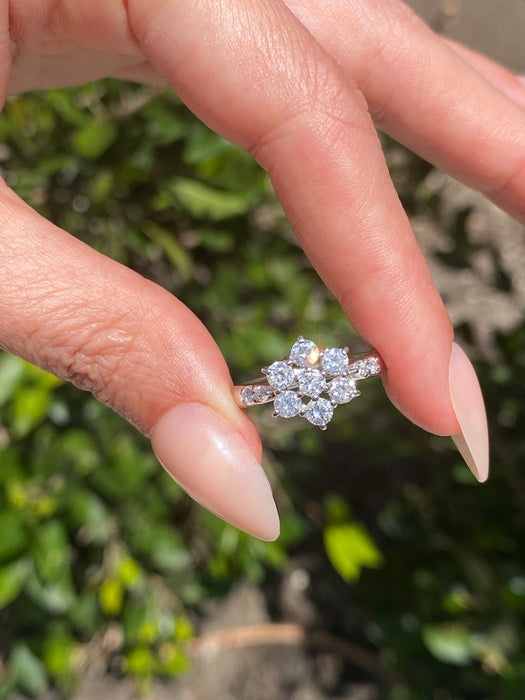 Vintage Platinum 900 Diamond Flower Ring – 1.00 TCW Natural Diamonds – Size 5.75