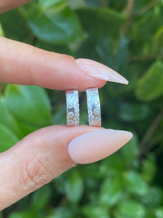14K White Gold Flush Set Diamond Huggie Earrings