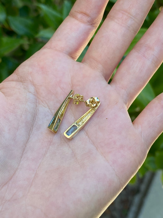 14k blue topaz pointed stud earrings