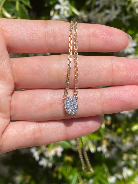 14k mini biker chain necklace with diamond oval charm 15.5”