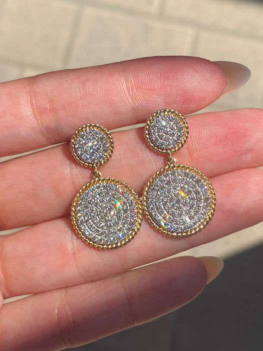 14K 1.9 TCW Natural Diamond Pavé Croissant Disc Drop Earrings