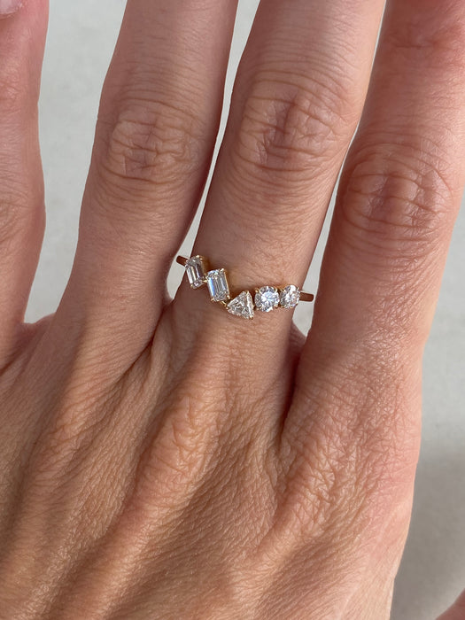 14K Multi-Shape Chevron Lab Diamond Ring