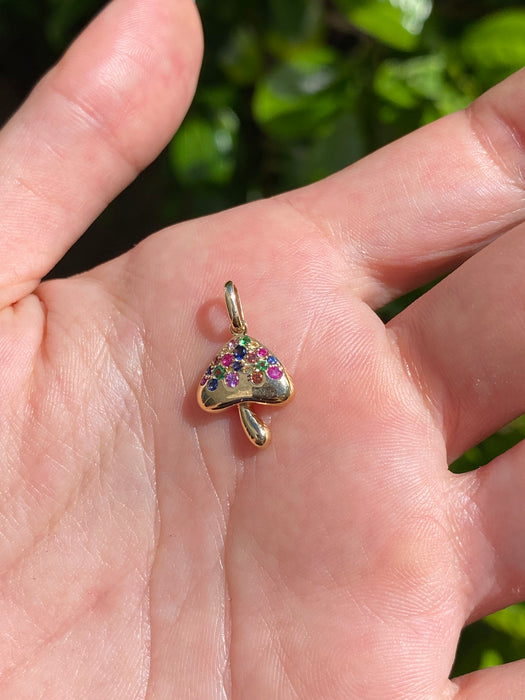 14k rainbow mushroom pendant