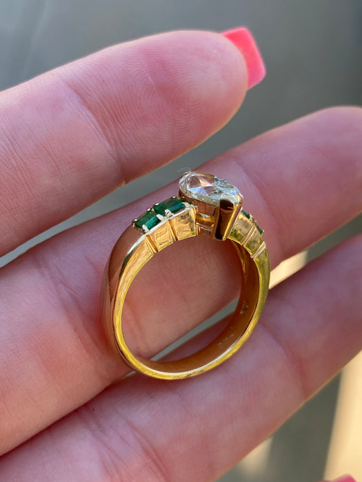 18k 1.74 carat yellow diamond emerald ring size 6.25