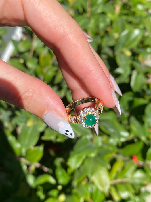 18k cabochon emerald diamond ring size 6.5