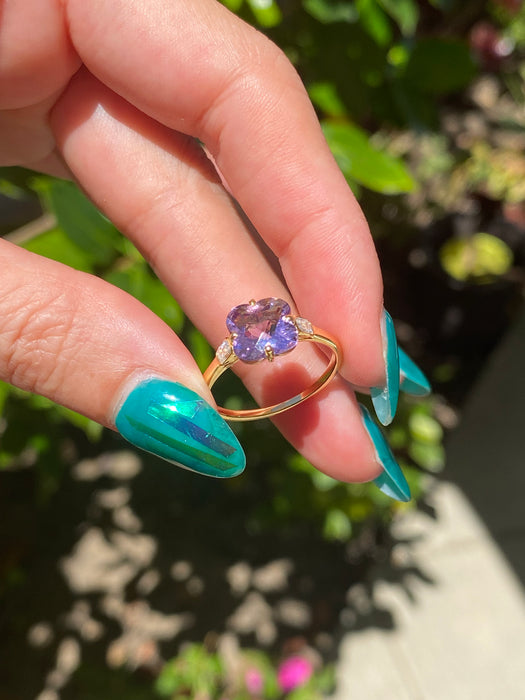 14k flower amethyst diamond ring size 7.25