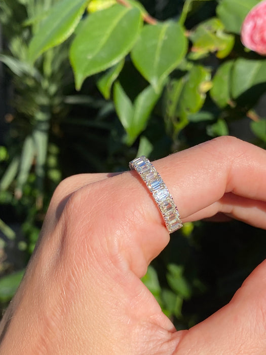 14k white gold emerald cut diamond eternity ring size 7