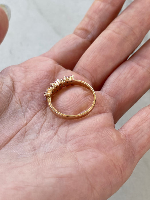 Vintage 18K Rose Gold Padparadscha Sapphire & Diamond Floral Ring