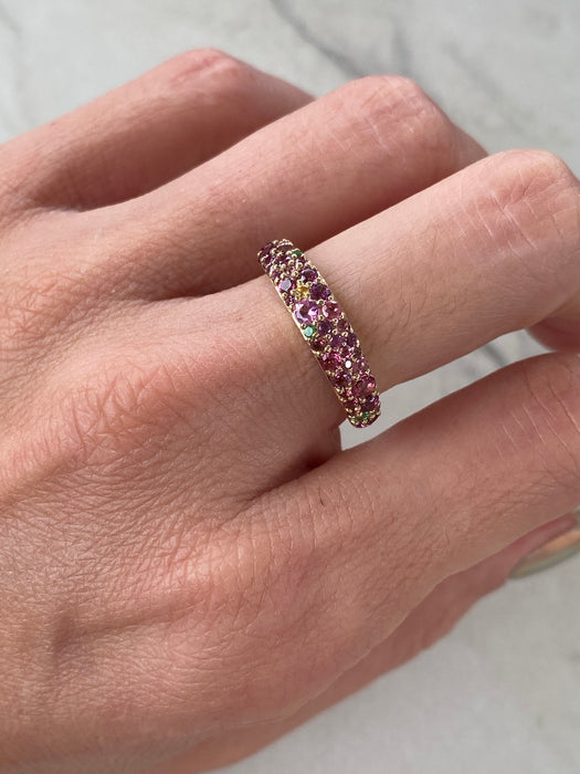 Vintage 14K Gold Multicolor Sapphire & Green Garnet Ring – 1.30 CTW