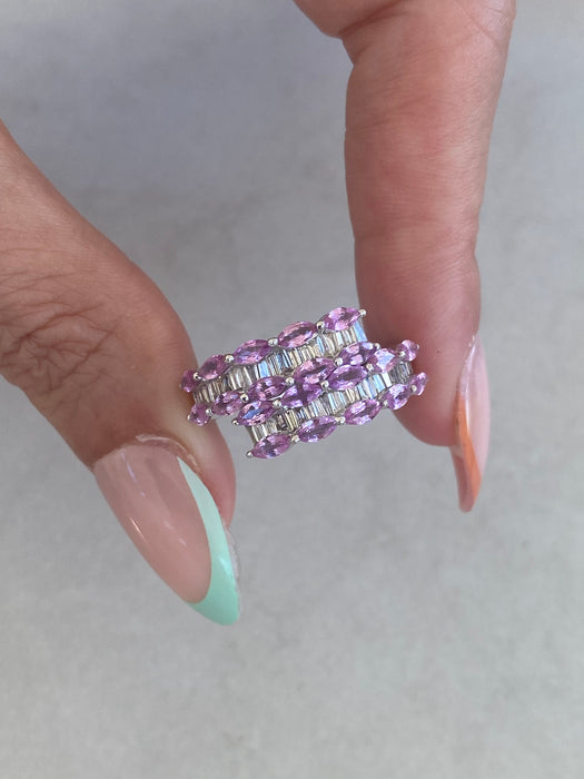 Vintage 18K White Gold Pink Sapphire & Diamond Ring