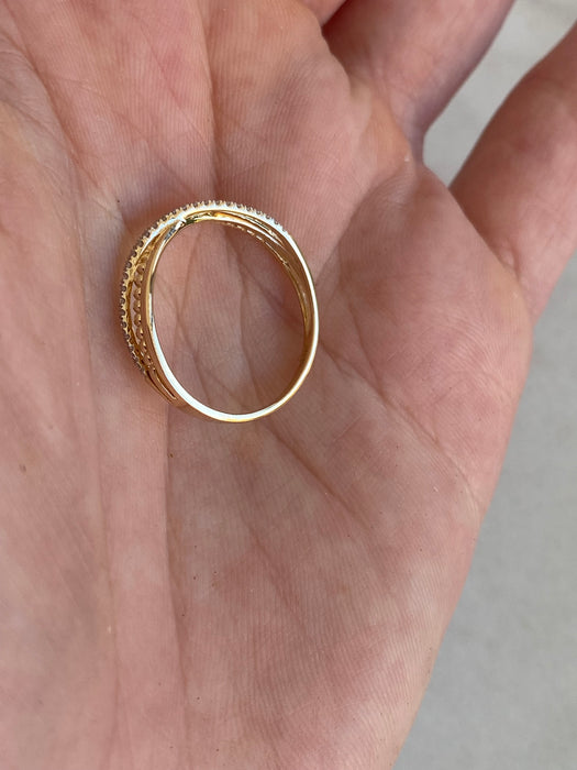 14K Gold Triple Band Diamond Ring Size 6