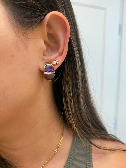 Vintage 14k Gold Amethyst & Garnet Moon Cut Diamond Earrings