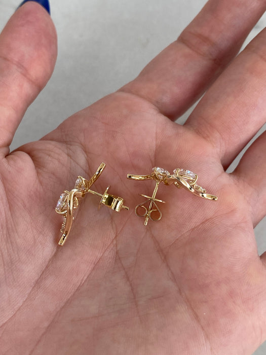 14K 2.2 TCW Lab Diamond Pear & Heart Ear Climber Earrings
