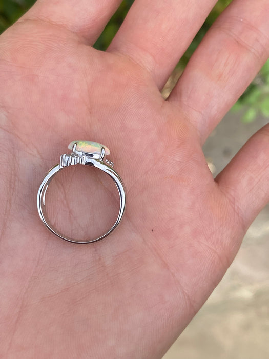 Vintage Platinum 900 Opal Diamond Ring Size 6