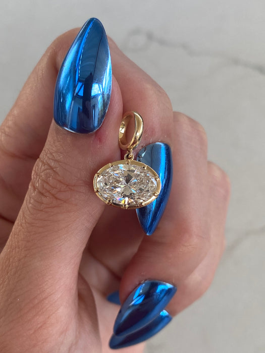 14K Gold 2.6 Carat Lab Diamond Oval Pendent