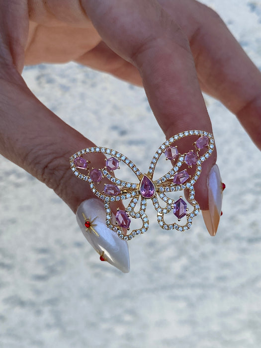 18K Gold Pink Sapphire Diamond Butterfly Ring