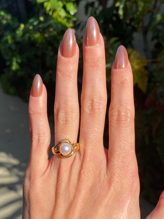 Vintage 14K Gold Pearl and Diamond Ring – Size 5