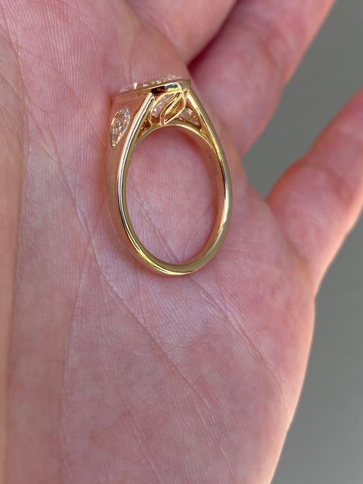 14K Gold 2.69 Carat Oval & Pear Lab Diamond Ring