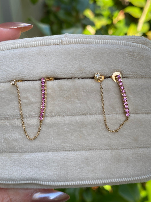14K Gold Pink Sapphire & Diamond Drop Earrings